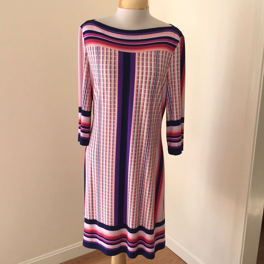 Donna Morgan SZ 12, orange purple multi printed dress.